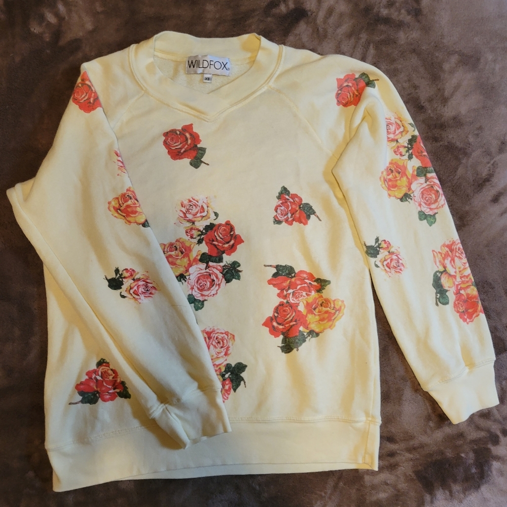 Wildfox Floral Roses V Neck Pullover
